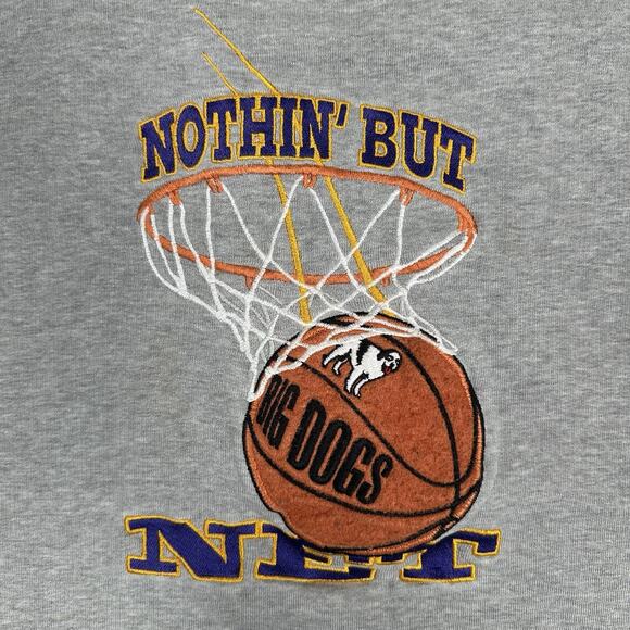 VTG Big Dogs Sweatshirt Nothin' But Net Basketball Gray Men's Size Large 90s - Picture 2 of 8